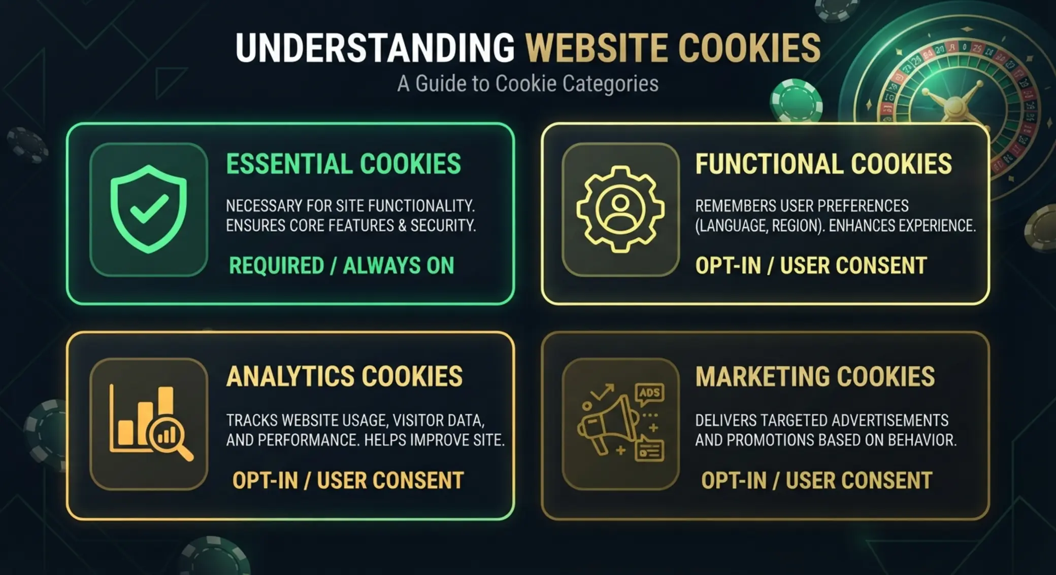 Podział plików cookie na kategorie używane na stronie