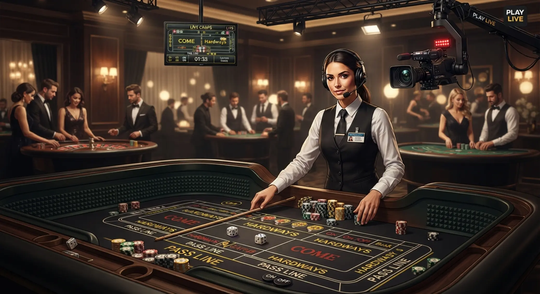 Gra w craps na żywo przy stole z krupierem