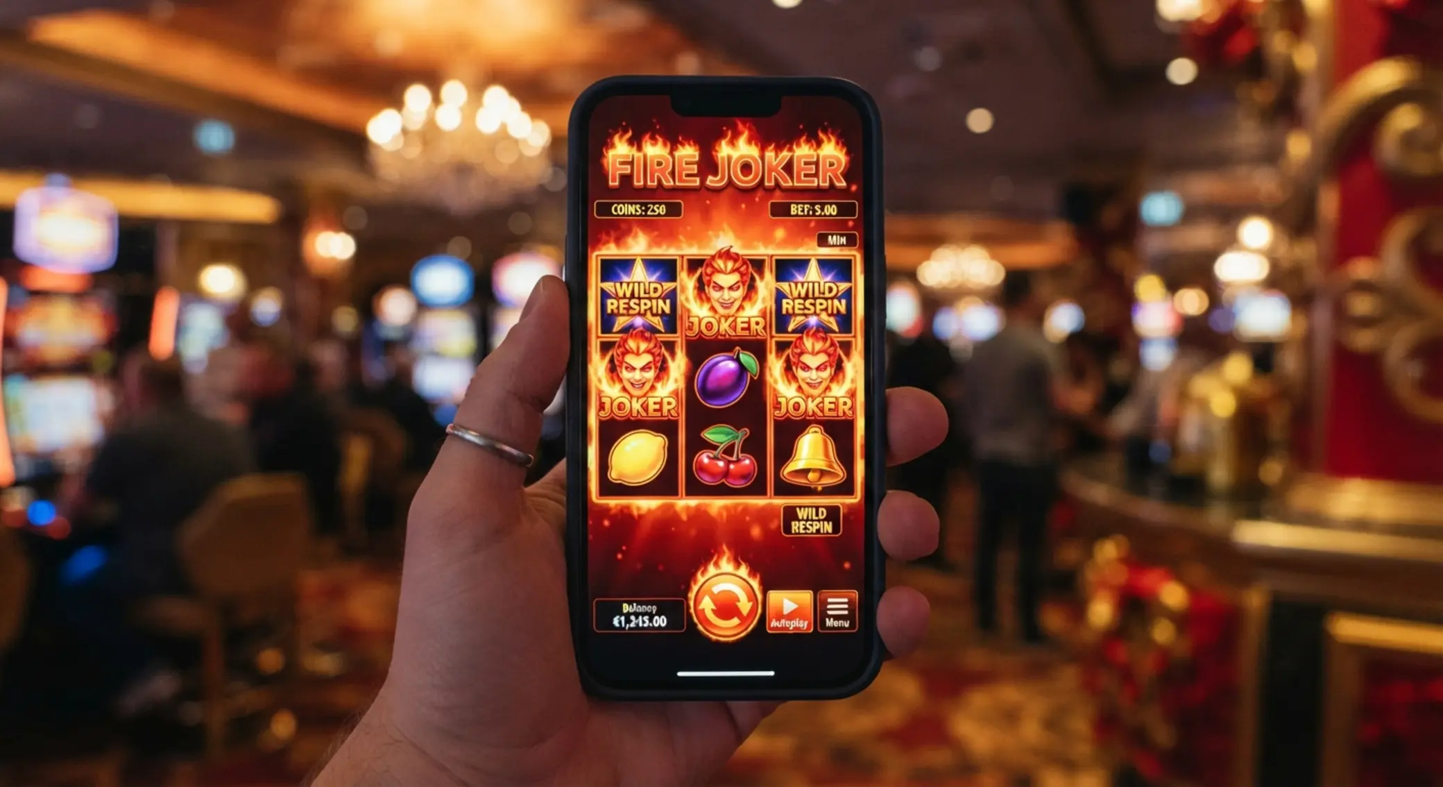 Telefon z uruchomionym slotem Fire Joker w wersji mobilnej
