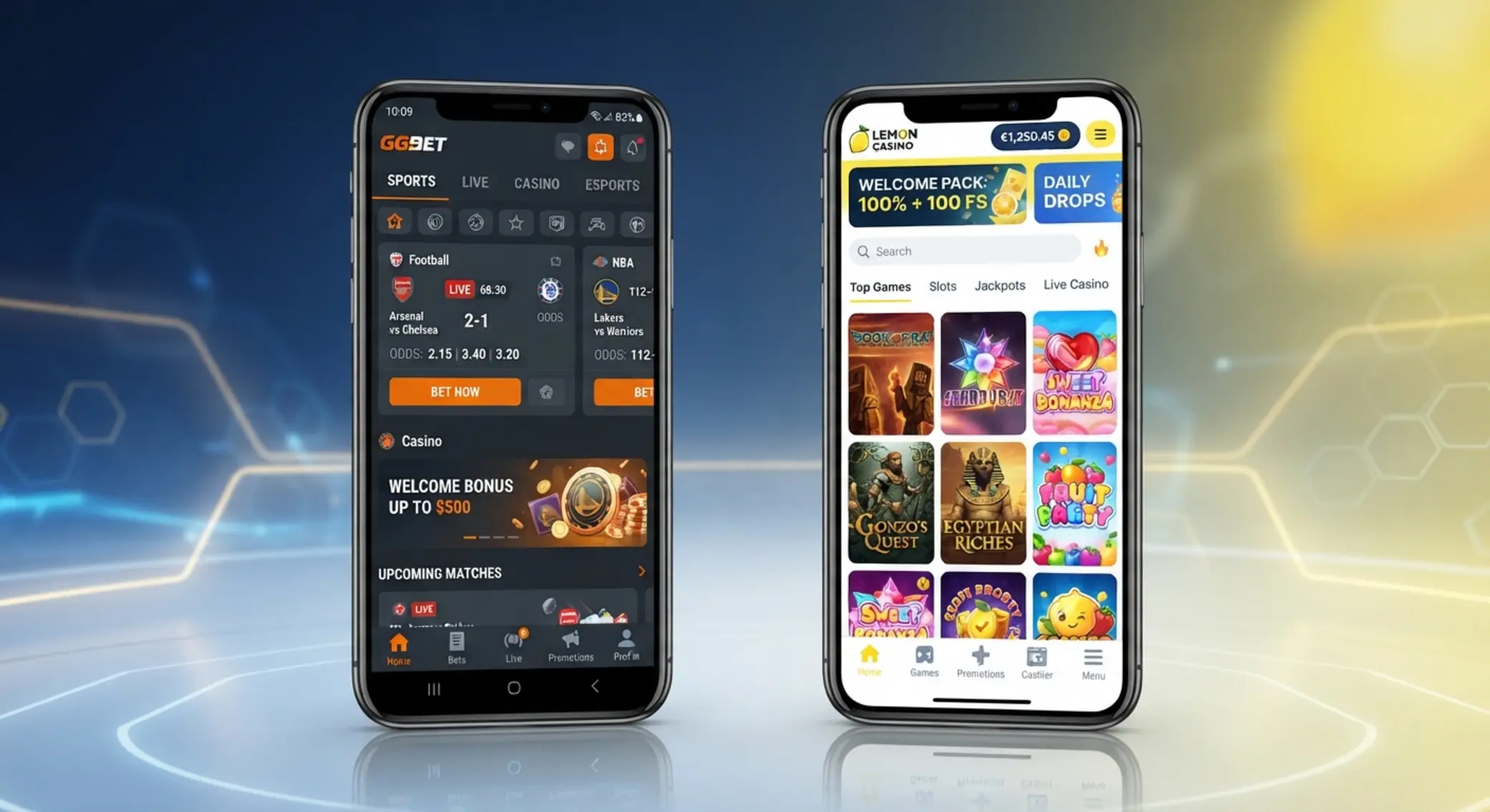 Dwa smartfony z różnymi stylami aplikacji kasynowych