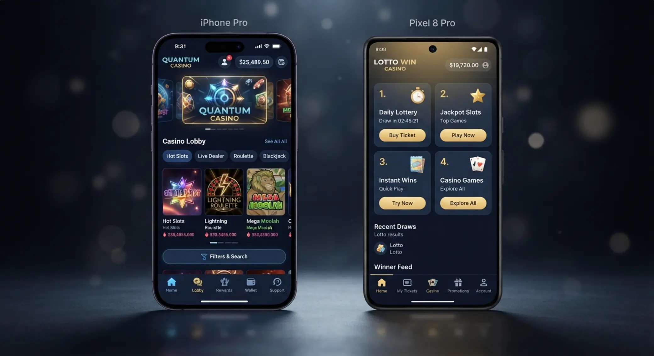 Porównanie interfejsu aplikacji GGBet i Lotto na ekranach telefonu