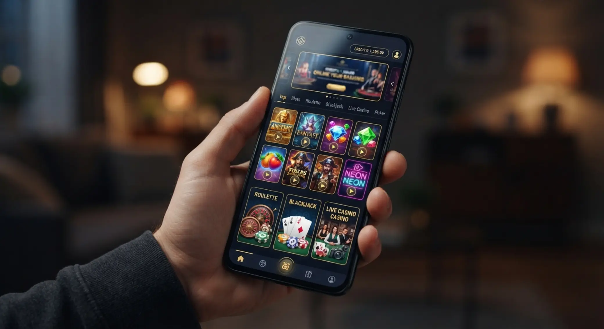 Ekran telefonu z lobby kasyna online na Androidzie