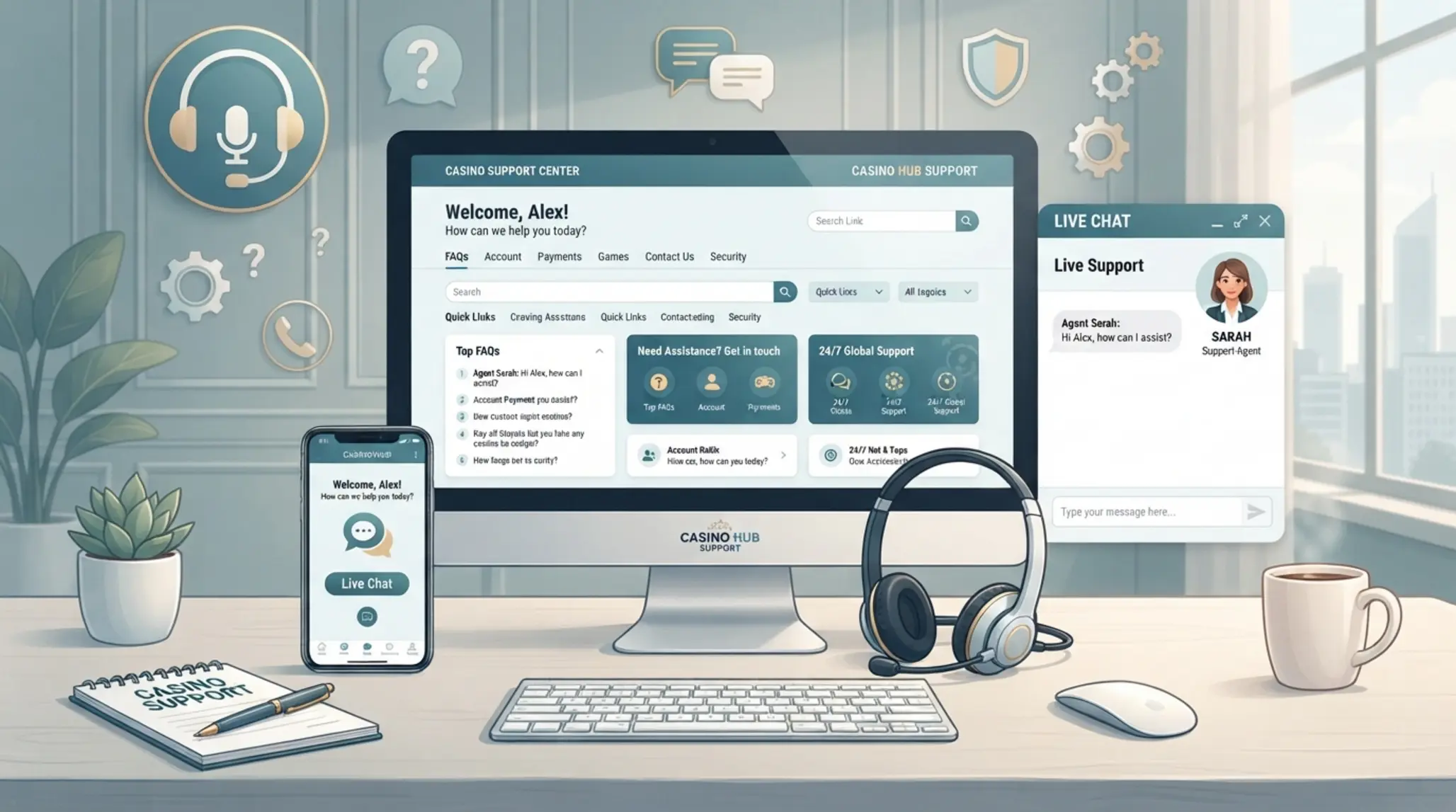 Ilustracja centrum wsparcia kasyna online