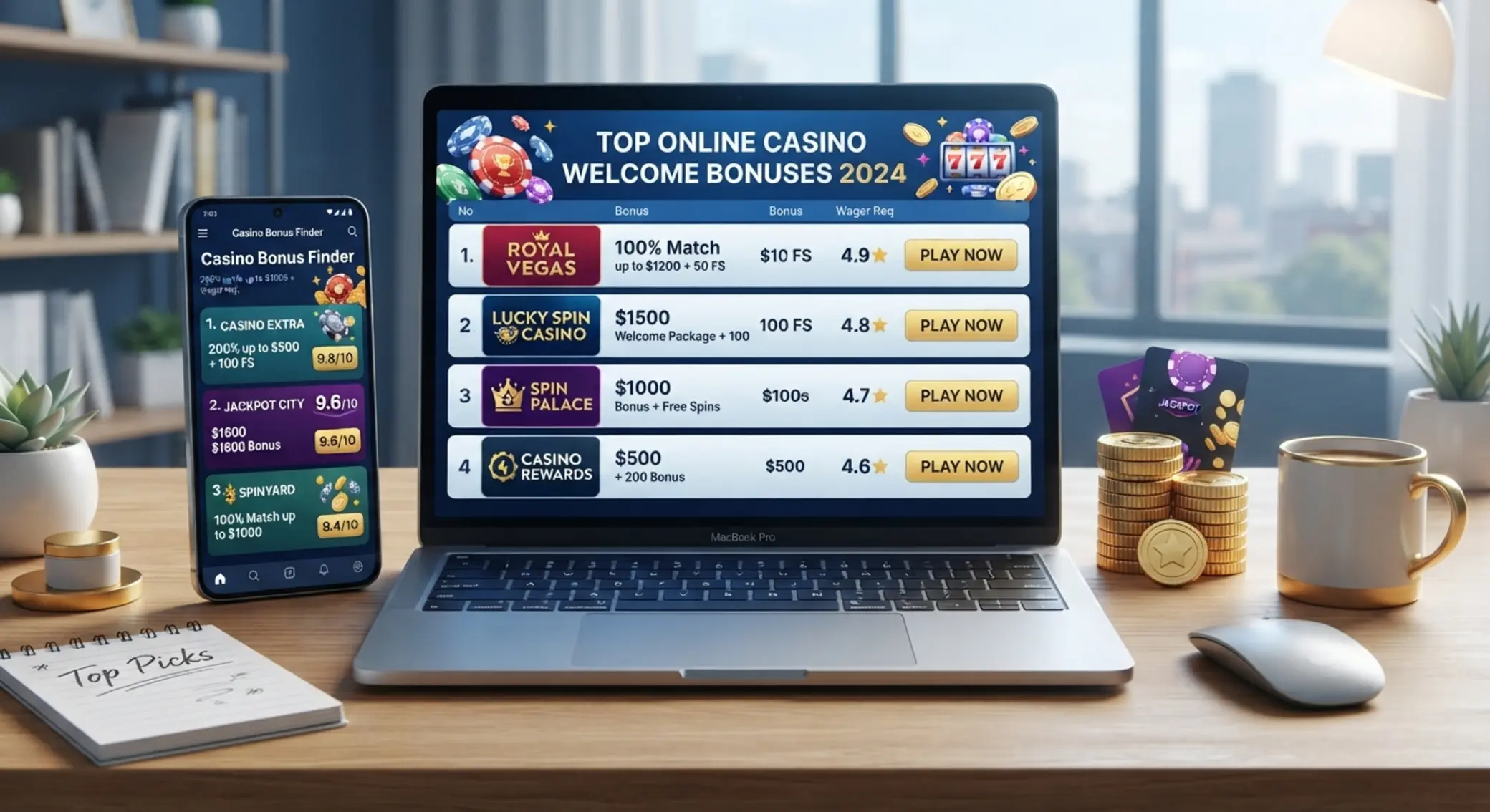 Porównanie bonusów kasyn online na ekranie laptopa i telefonu